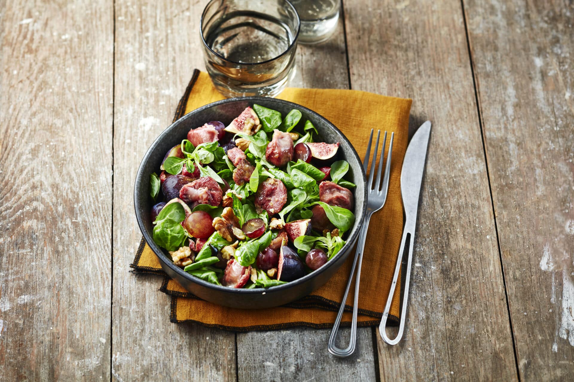 recette salade de gesiers de poulet mache raisin et figues gastronome professionnels fournisseur volailles